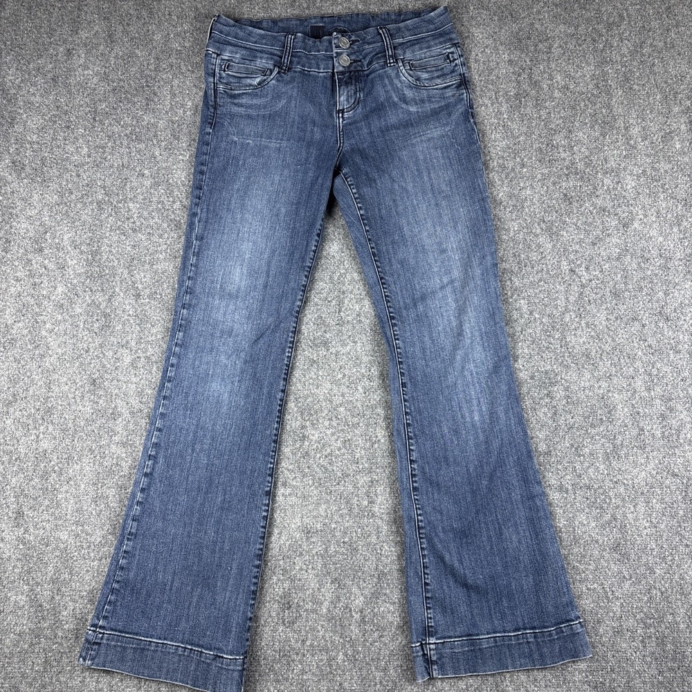 KUT from the Kloth Low Rise Flare Jeans Double Button Blue Denim Size 8